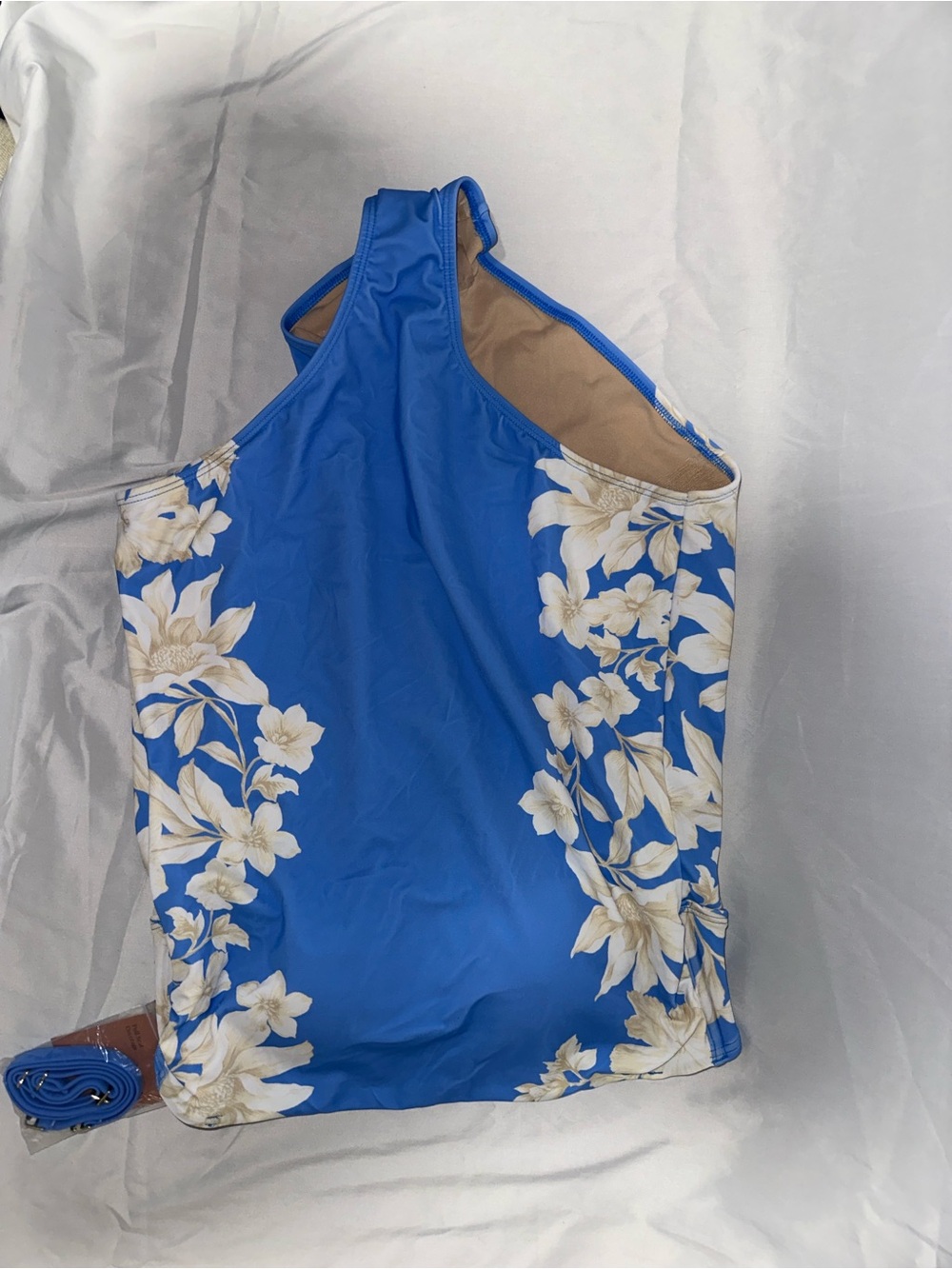 Shade & Shore Blue Floral One-Shoulder Swim Top